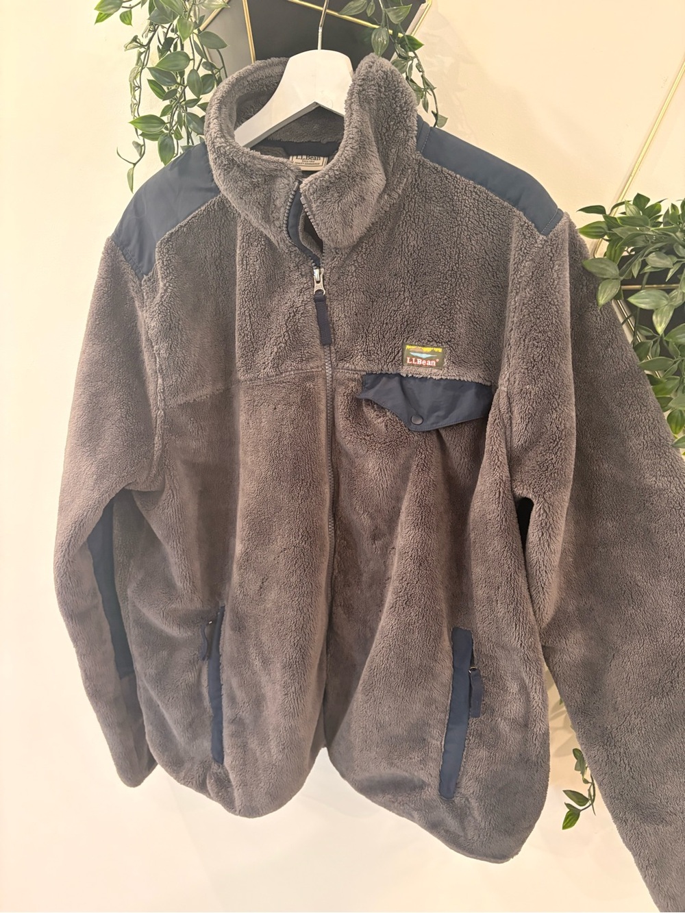 L.L.Bean Gray Fleece Jacket with Navy Trim